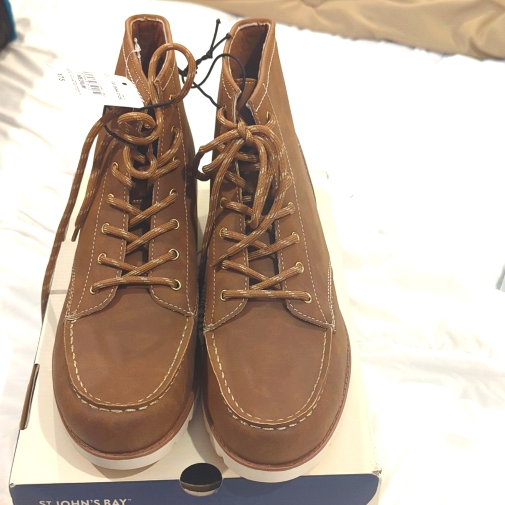 NWT St. John's Bay Boswell Wedge Heel Booties In Tan Size 11M